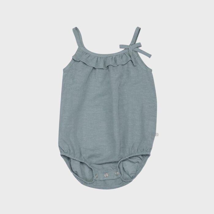 organicera organic baby hemp frilled body suit blue