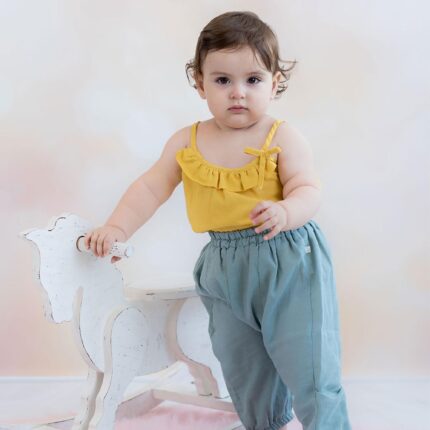 organicera organic baby hemp frilled body suit mustard