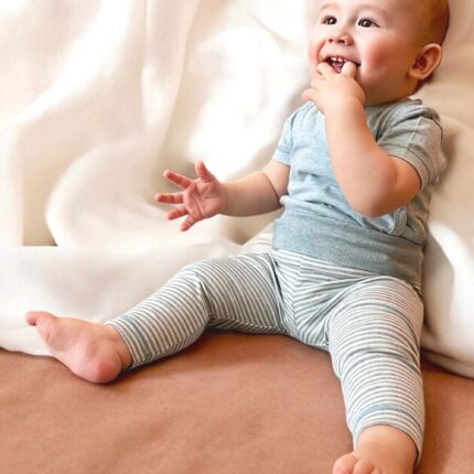 organicera organic baby leggings aqua striped