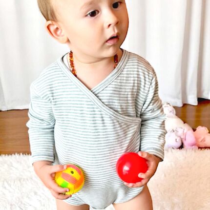 organicera organic baby long sleeve kimono body aqua striped