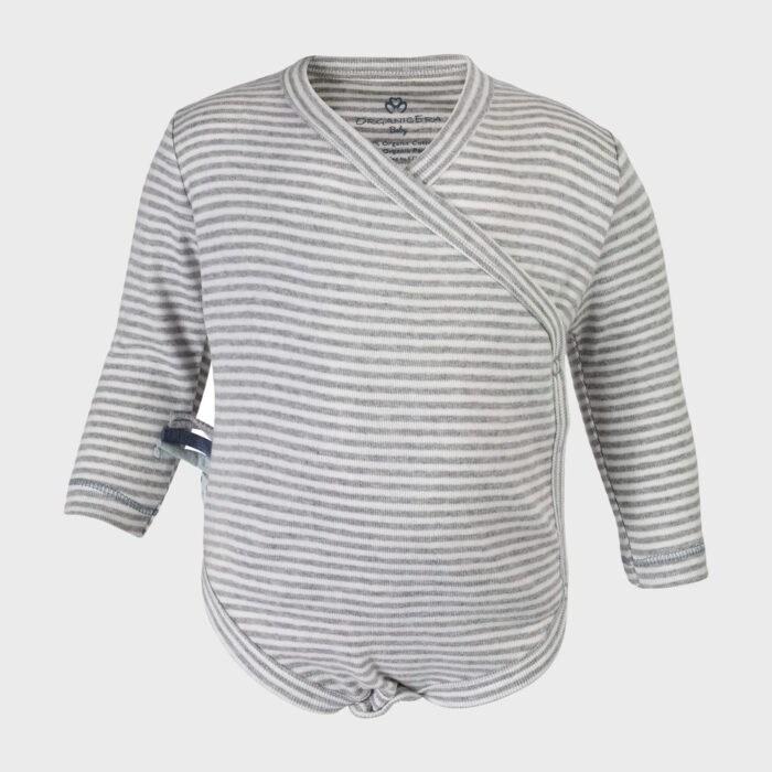 organicera organic baby long sleeve kimono body grey striped