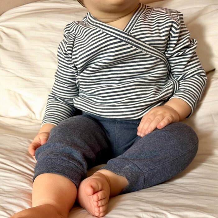 organicera organic baby long sleeve kimono body indigo striped