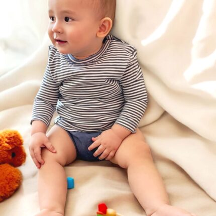 organicera organic baby long sleeve tshirt body ındigo striped