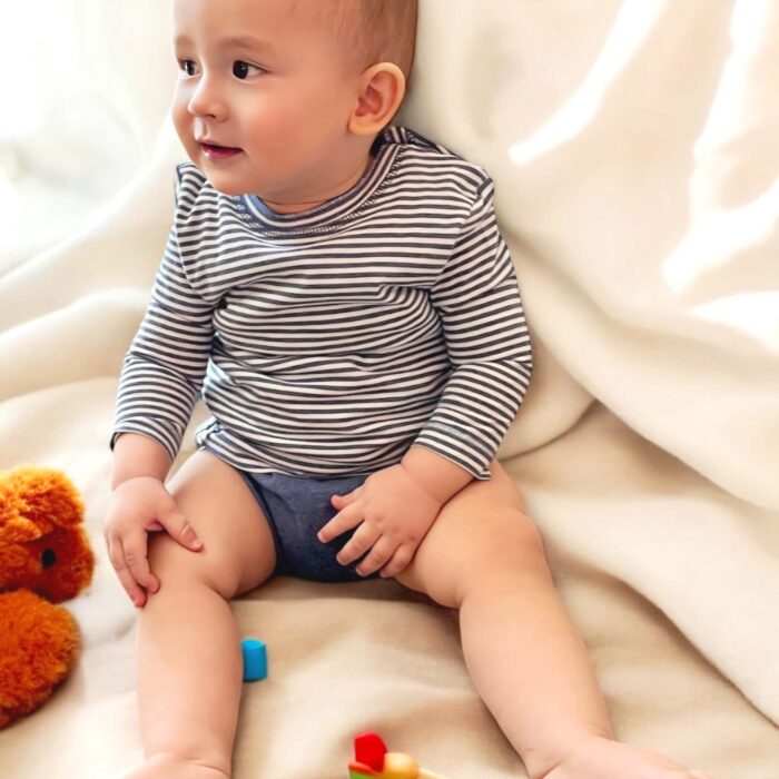 organicera organic baby long sleeve tshirt body ındigo striped