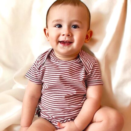 organicera organic baby short sleeve body bordeaux striped