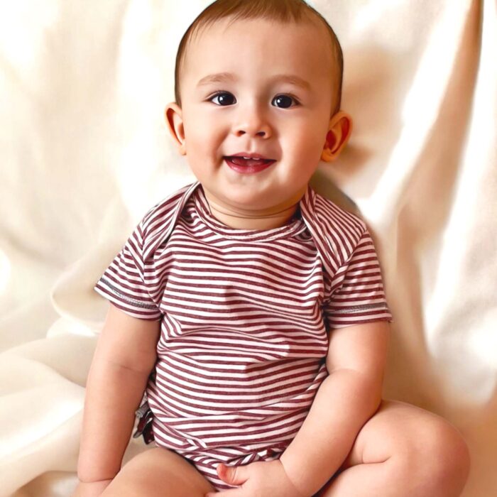 organicera organic baby short sleeve body bordeaux striped