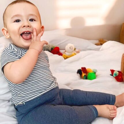 organicera organic baby short sleeve body indigo striped