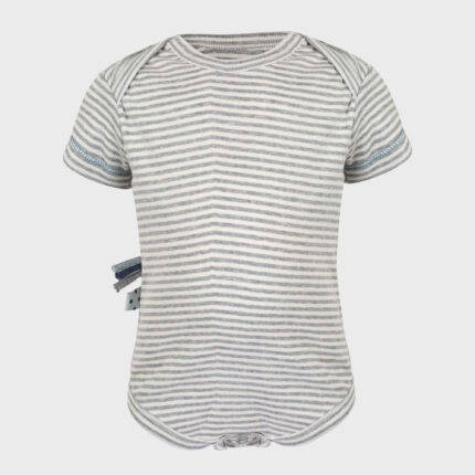 organicera organic baby short sleeve body suit grey striped