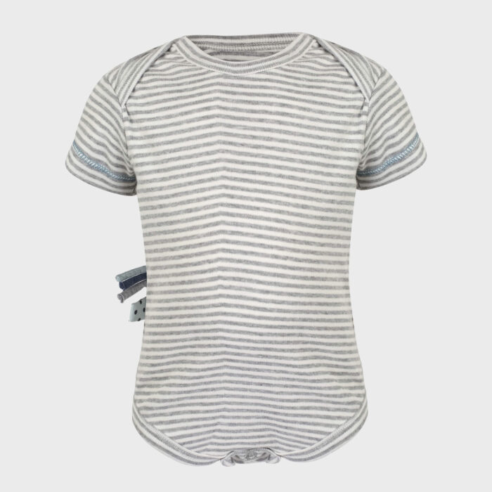 organicera organic baby short sleeve body suit grey striped