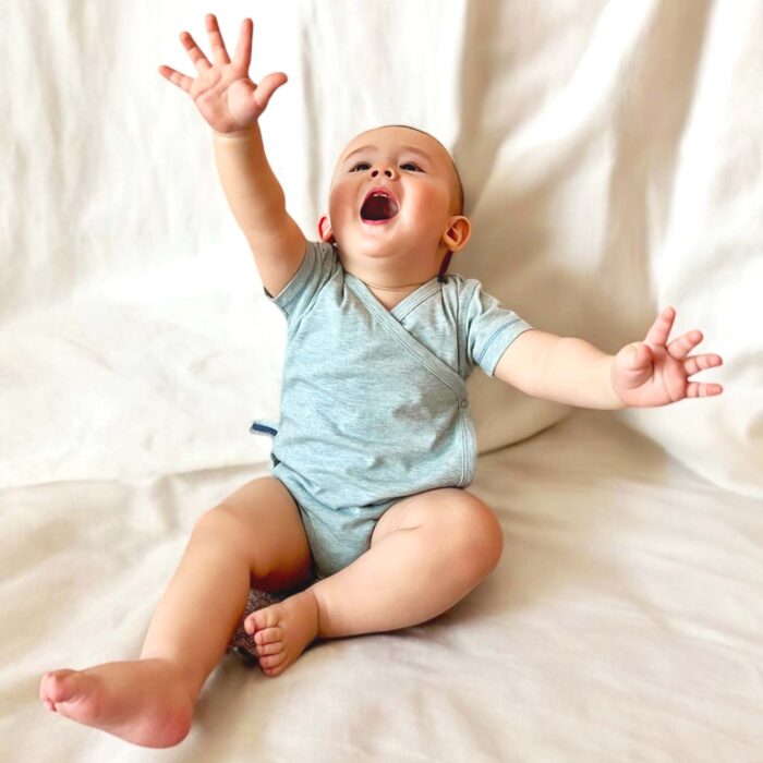 organicera organic baby short sleeve kimono body aqua