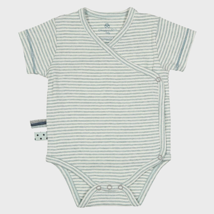 organicera organic baby short sleeve kimono body aqua striped