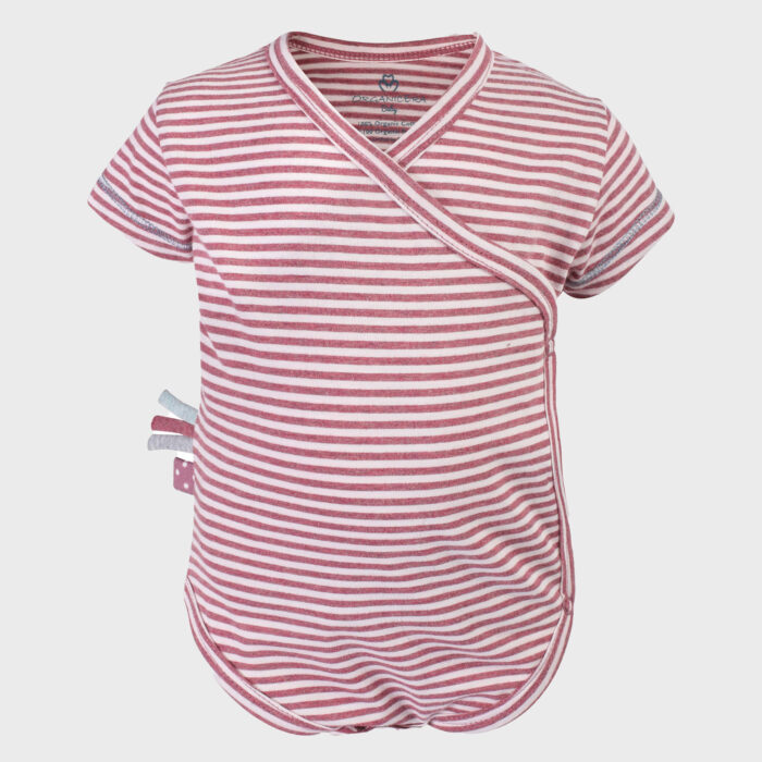 organicera organic baby short sleeve kimono body bordeaux striped