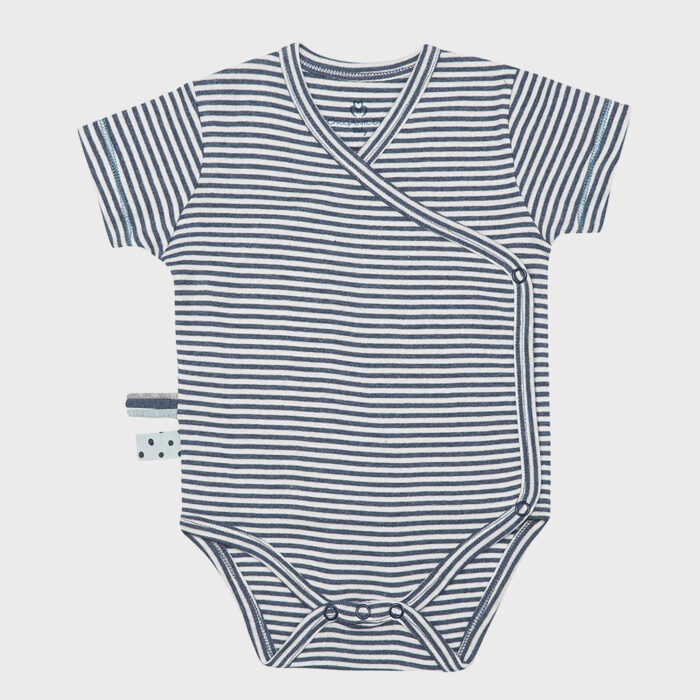 organicera organic baby short sleeve kimono body indigo striped