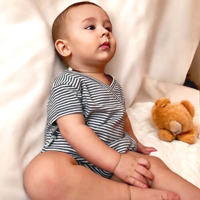 organicera organic baby short sleeve kimono body ındigo striped