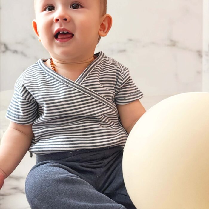organicera organic baby short sleeve kimono body ındigo striped