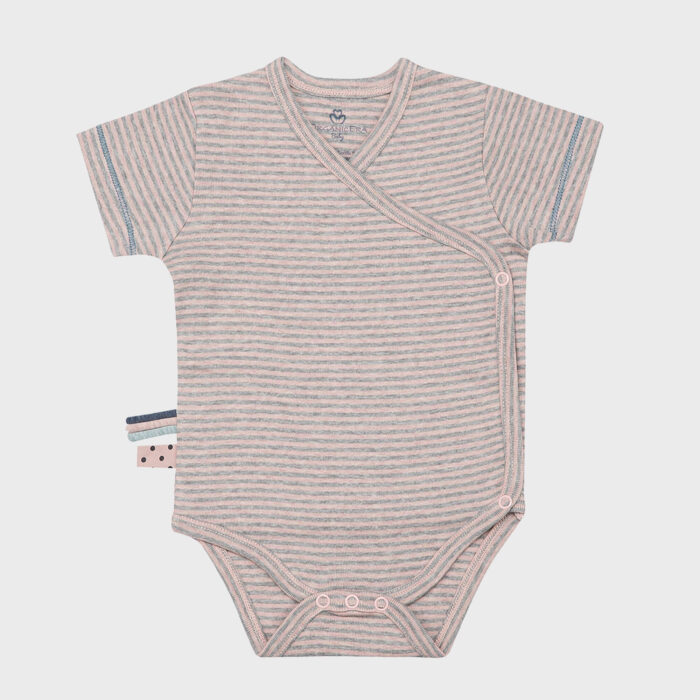 organicera organic baby short sleeve kimono body rose striped