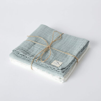 organicera organic cotton muslin set of 2 pcs hand embroidered aqua