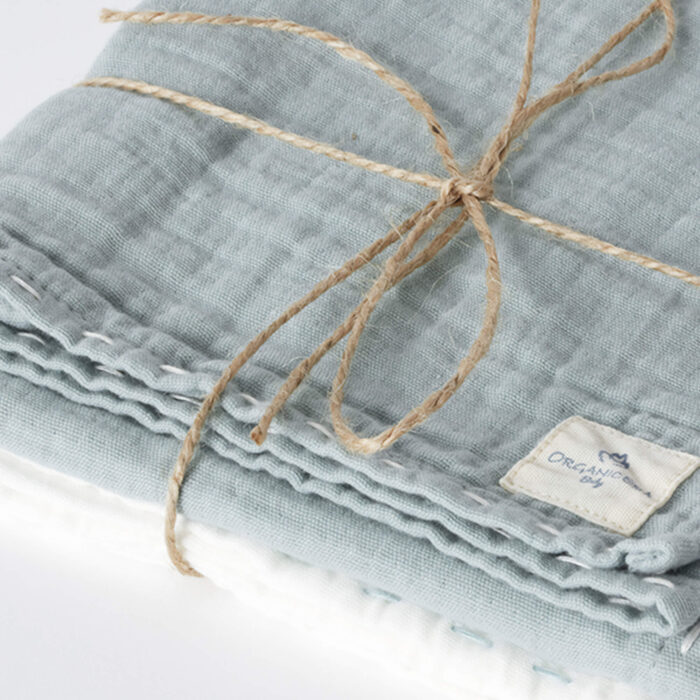 organicera organic cotton muslin set of 2 pcs hand embroidered  aqua