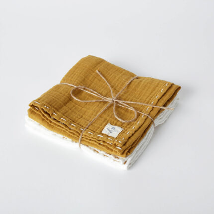 organicera organic cotton muslin set of 2 pcs hand embroidered mustard