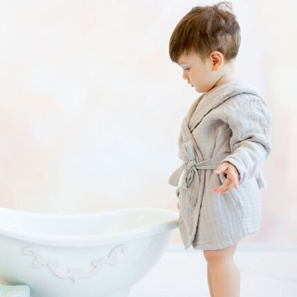organicera organic muslin baby bathrobe 1-2 years grey