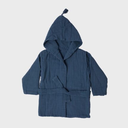 organicera organic muslin baby bathrobe-1-2-years indigo