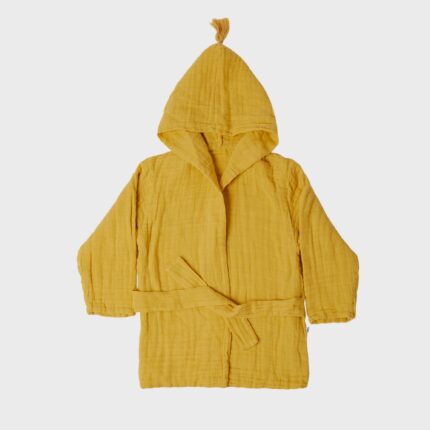 organicera organic muslin baby bathrobe 1-2-years mustard
