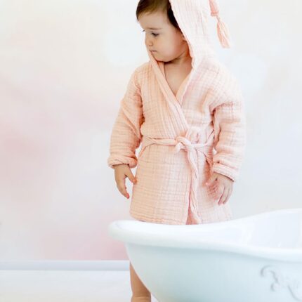 organicera organic muslin baby bathrobe 1-2 years salmon