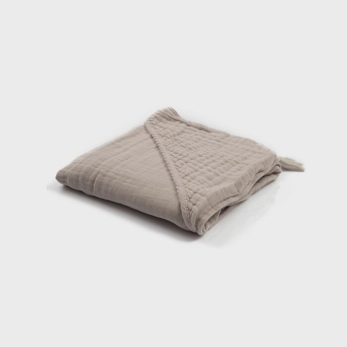 organicera organic muslin baby hooded towel grey