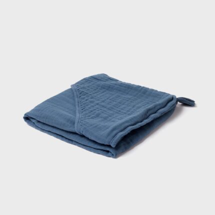 organicera organic muslin baby hooded towel indigo