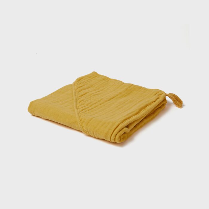organicera organic muslin baby hooded towel mustard
