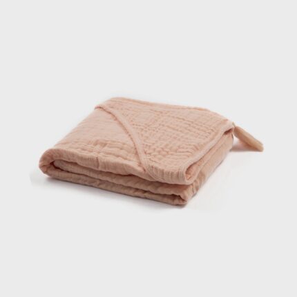 organicera organic muslin baby hooded towel salmon