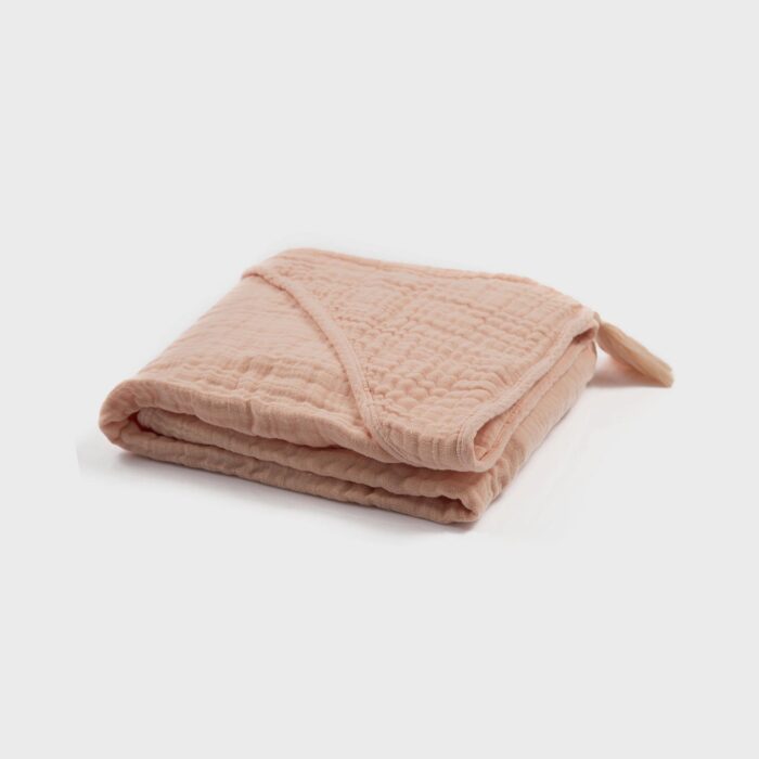 organicera organic muslin baby hooded towel salmon