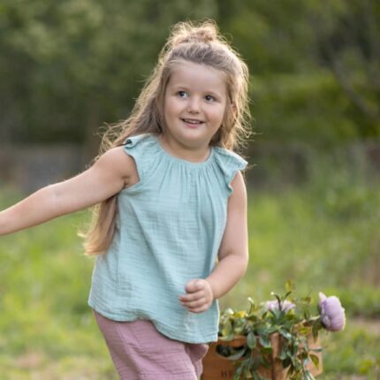 organicera organic muslin blouse with frills aqua