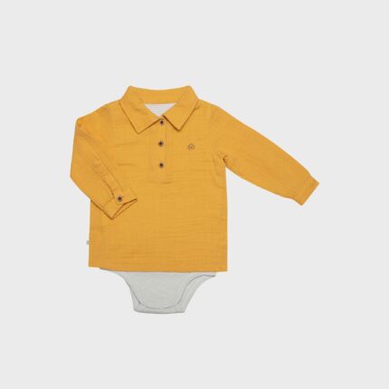 organicera organic muslin boys body suit shirt mustard