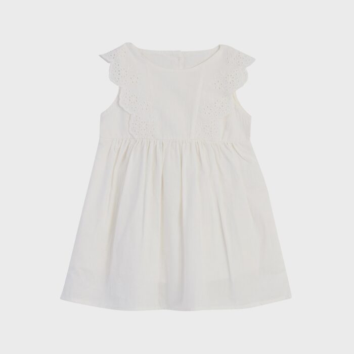 organicera organic muslin dress with scallop ecru