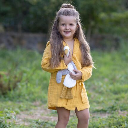 organicera organic muslin kids bathrobe 3-4 years-mustard