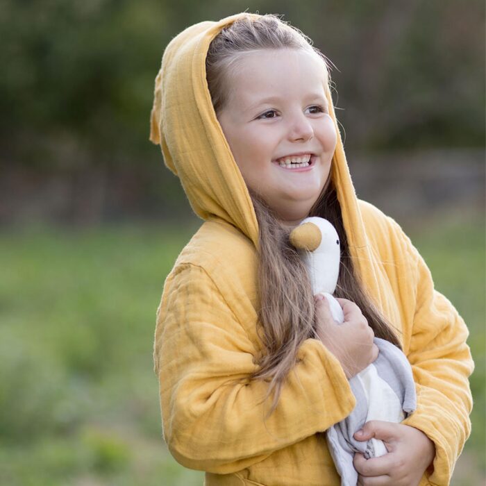 organicera organic muslin kids bathrobe 3-4 years-mustard