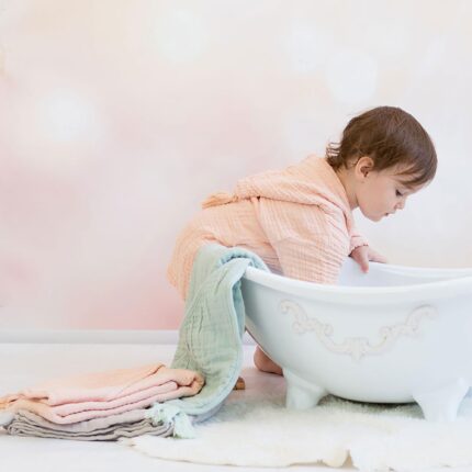 organicera organic muslin kids bathrobe 3-4 years salmon