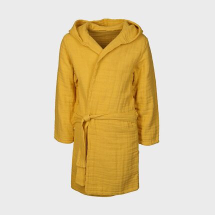 organicera organic muslin kids bathrobe 7-8 years mustard