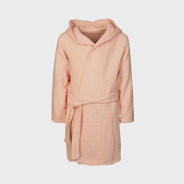 organicera organic muslin kids bathrobe 7-8-years salmon