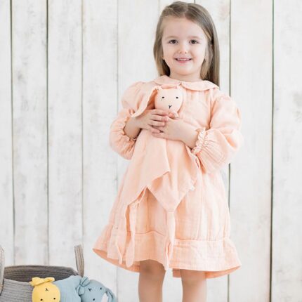 organicera organic muslin petar pan collar dress salmon