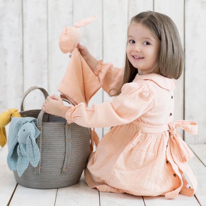 organicera organic muslin petar pan collar dress salmon