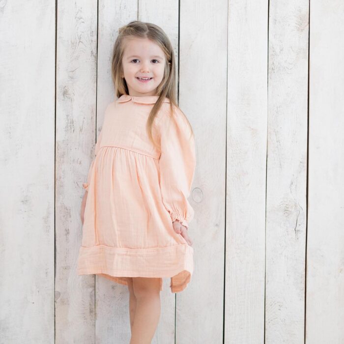 organicera organic muslin petar pan collar dress salmon