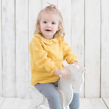 organicera organic muslin peter pan collar body suit blouse mustard