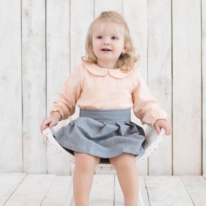 organicera organic muslin peter pan collar body suit blouse salmon