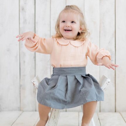 organicera organic muslin peter pan collar body suit blouse salmon