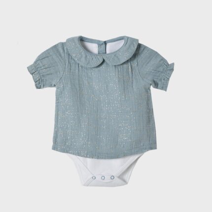 organicera organic muslin peter pan collar shirt body aqua glitter