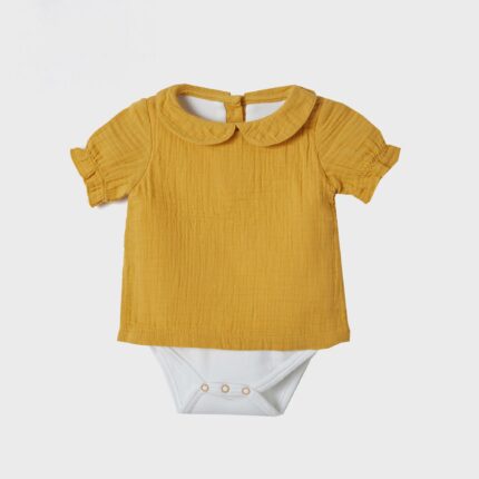 organicera organic muslin peter pan collar shirt body mustard