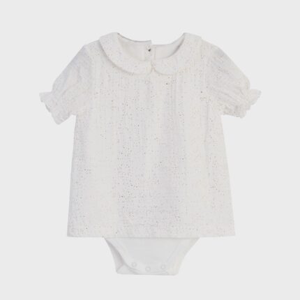 organicera organic muslin peter pan collar shirt body white glitter