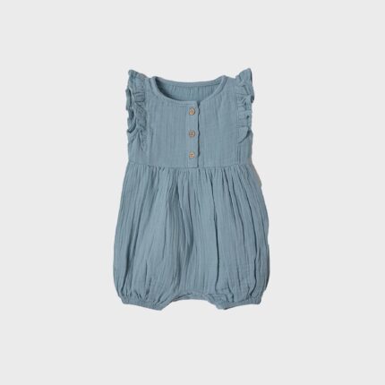 organicera organic muslin romper with frills aqua